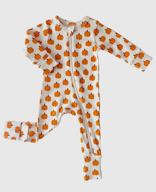 pumpkin patch zip up jammies & rompers