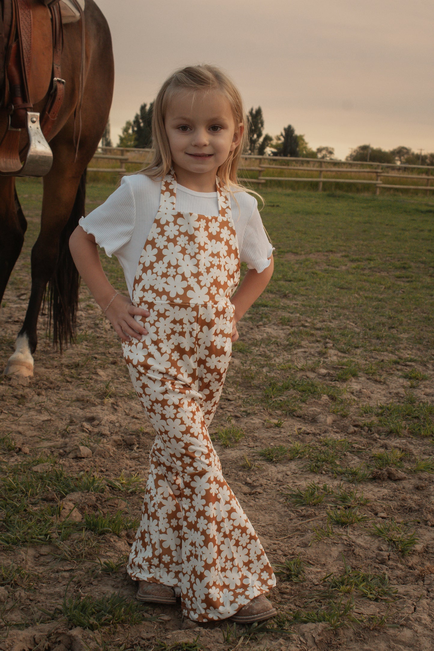 Rust Floral Bell Bottom Jumpsuit